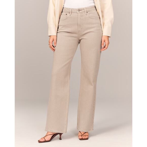 Abercrombie & Fitch Women’s 0 25x32 Jeans Curve Love 90's Relaxed Straight Tan - Picture 1 of 16